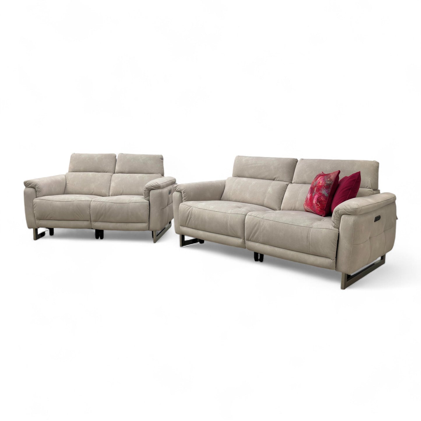 ‘Moet’ 43501 Dexter Ivory Fabric 3 + 2 Seater Power Recliner Sofa Set with Telescopic Headrests