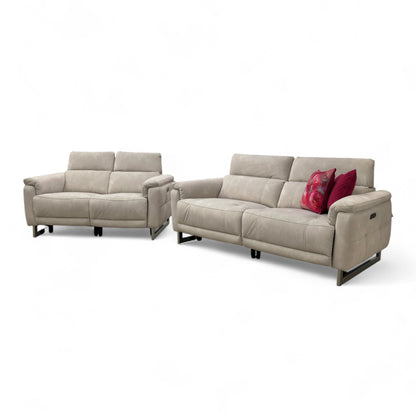 ‘Moet’ 43501 Dexter Ivory Fabric 3 + 2 Seater Power Recliner Sofa Set with Telescopic Headrests