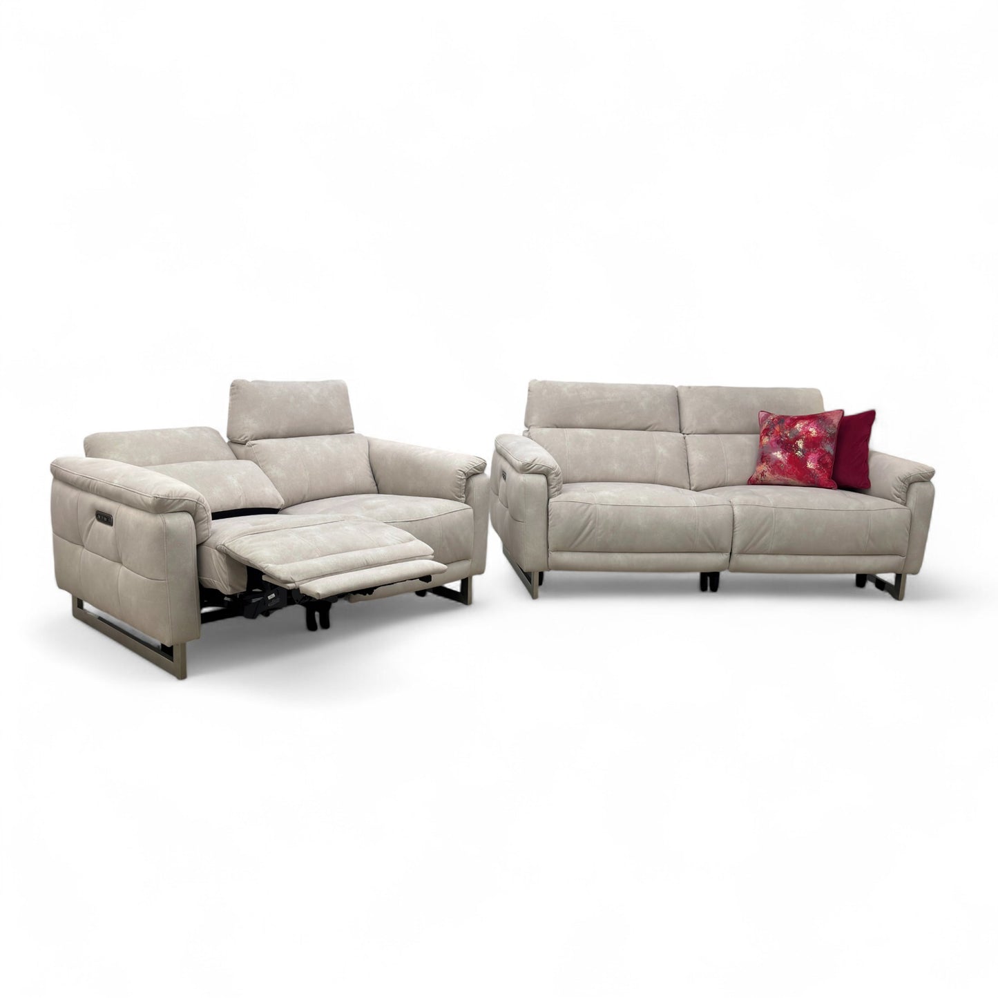 ‘Moet’ 43501 Dexter Ivory Fabric 3 + 2 Seater Power Recliner Sofa Set with Telescopic Headrests