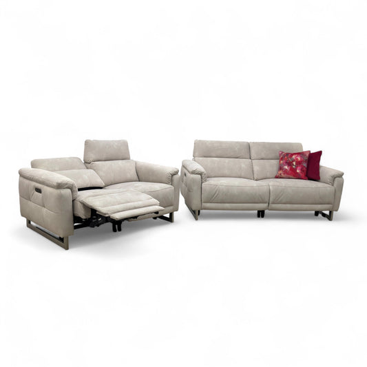 ‘Moet’ 43501 Dexter Ivory Fabric 3 + 2 Seater Power Recliner Sofa Set with Telescopic Headrests