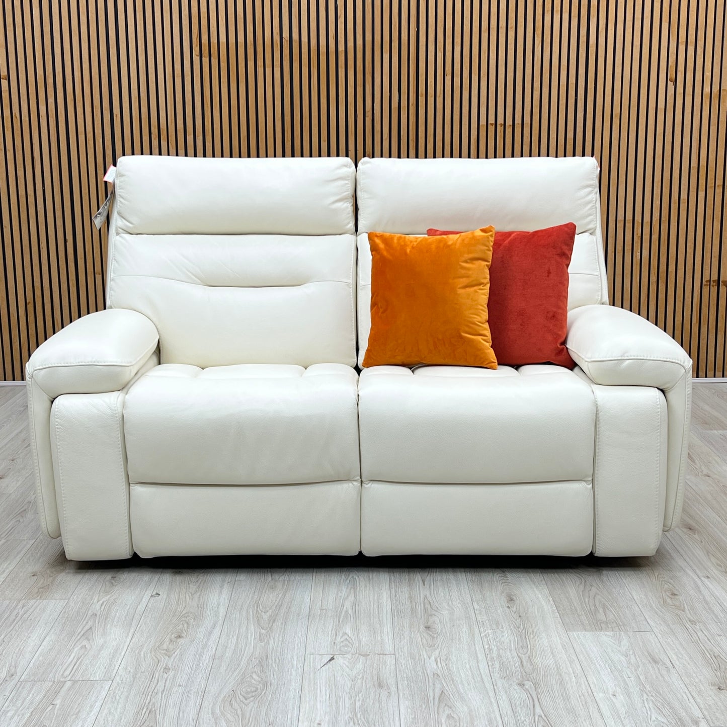 ‘Cinemax’ White Le-9307 Leather 2 Seater Media Arm Power Recliner Sofa with Power Headrests