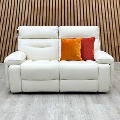 ‘Cinemax’ White Le-9307 Leather 2 Seater Media Arm Power Recliner Sofa with Power Headrests