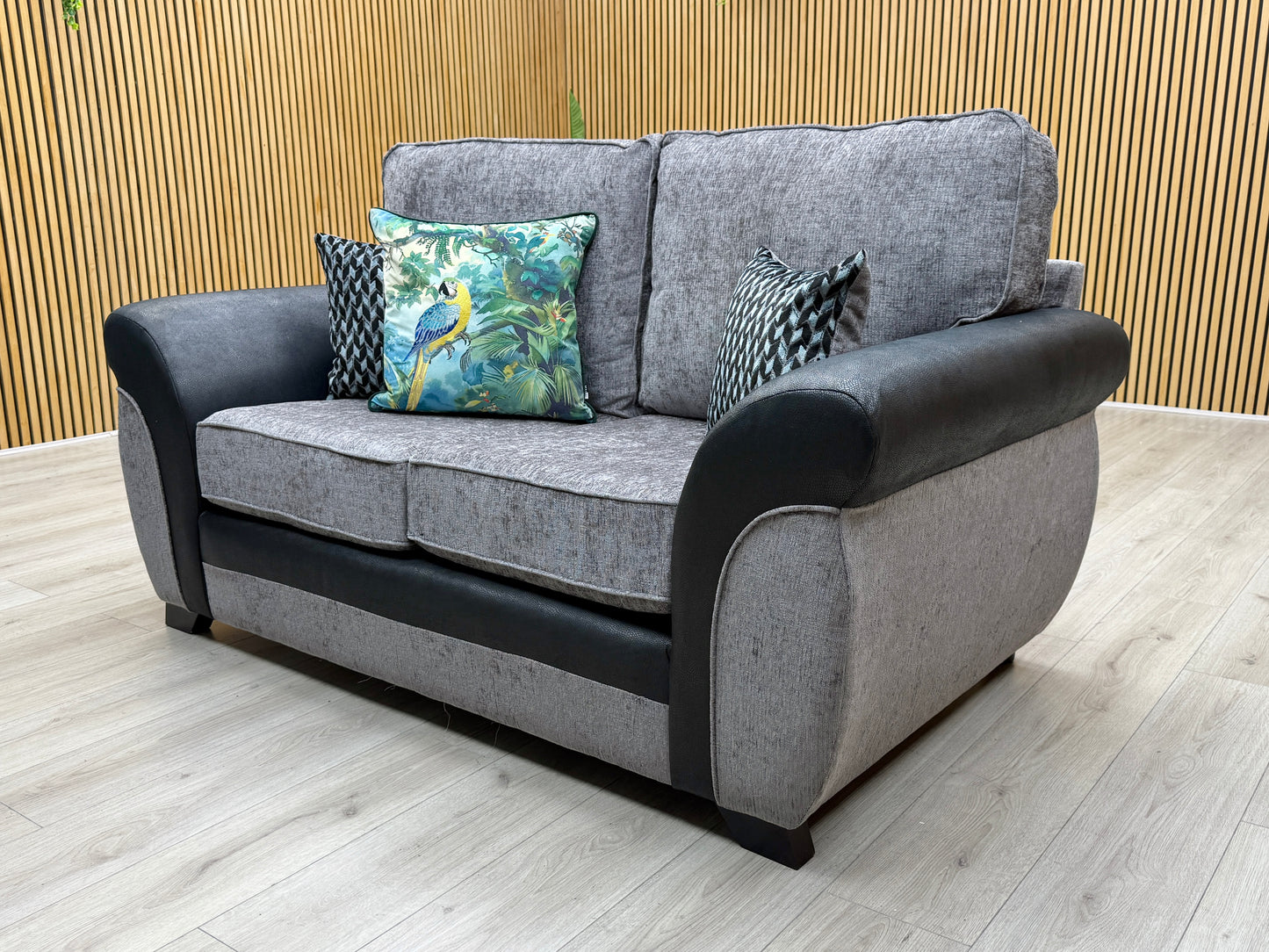 'Narva' Grey Fabric and Faux Leather Combination 2+2 Seater Sofa Set