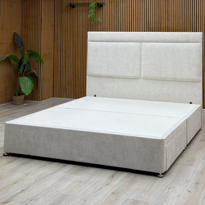 ‘Lawrence’ Cream Fabric 2 drawer Divan Base with Floor Standing Headboard - Super King