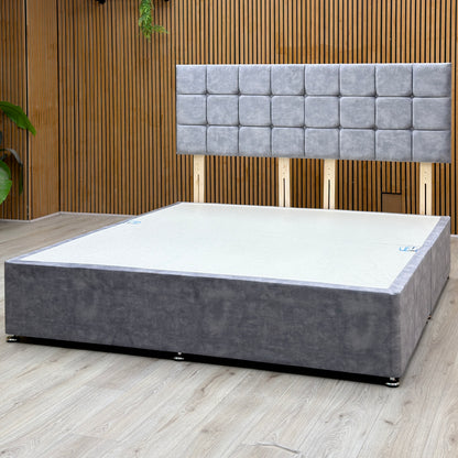 ‘Monty’ Light Grey Velvet Strutted Headboard + Divan Base - Super king