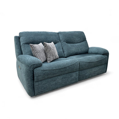 G Plan ‘Amesbury’ B160 Mamas Ocean Fabric 3 Seater Power Recliner Sofa with Power Headrests, Power Lumbar and Heated Seats