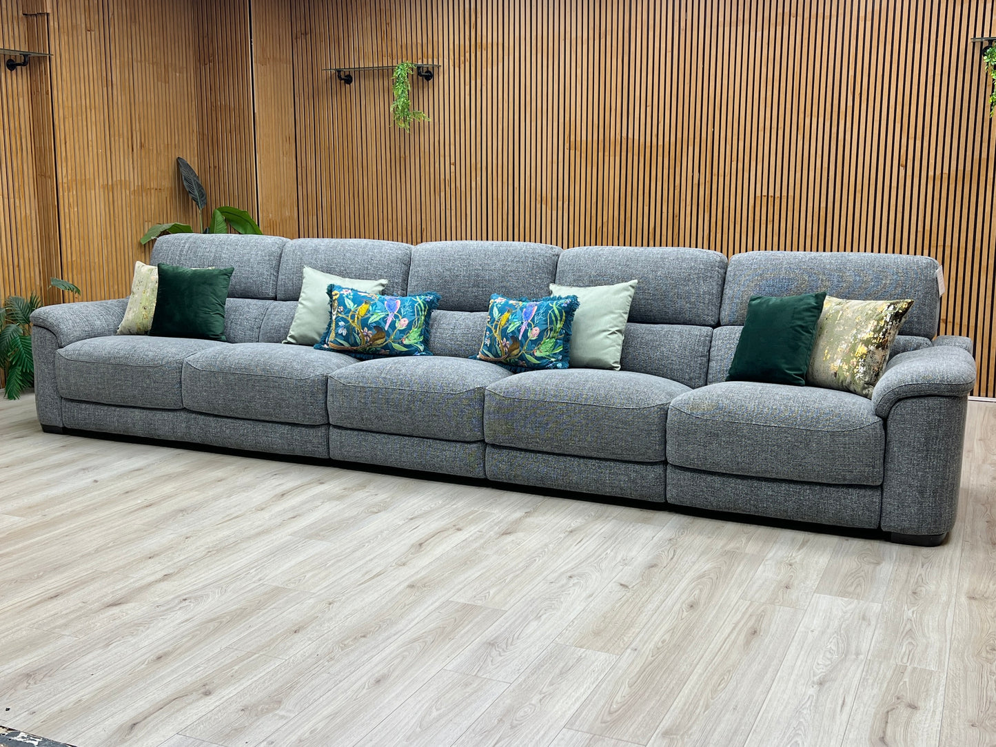 ‘Nova’ Fab-Cac-R450 Gun Metal Grey Fabric XL 5 Seater Power Recliner Sofa with Power Headrest