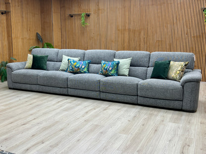 ‘Nova’ Fab-Cac-R450 Gun Metal Grey Fabric XL 5 Seater Power Recliner Sofa with Power Headrest