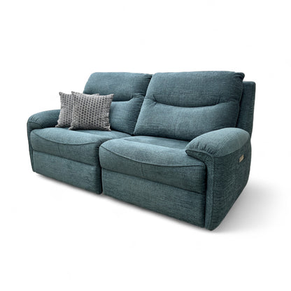 G Plan ‘Amesbury’ B160 Mamas Ocean Fabric 3 Seater Power Recliner Sofa with Power Headrests, Power Lumbar and Heated Seats
