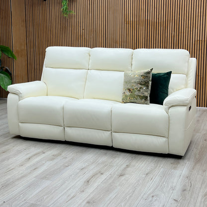 ‘Raven’ Oslo Cotton White Cat-40_13 Leather 3 Seater Power Recliner Sofa