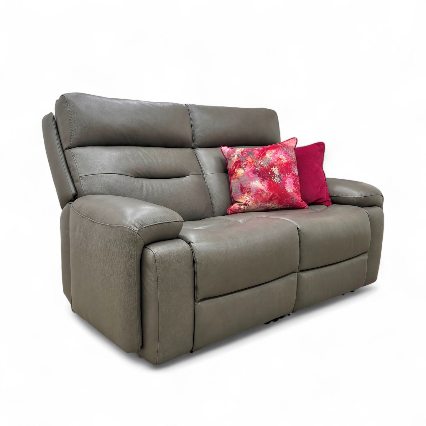 ‘Cinemax' Le-9308 Grey Leather 2 Seater Power Recliner Sofa with Power Headrests and Media Arms