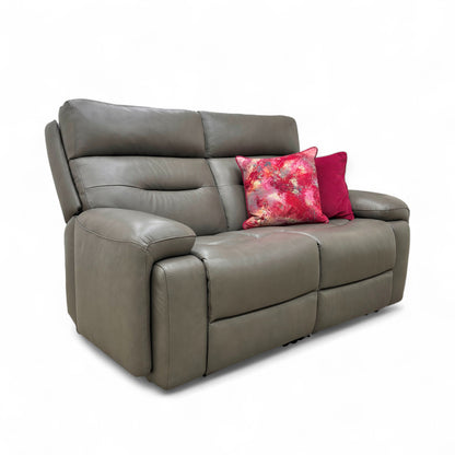 ‘Cinemax' Le-9308 Grey Leather 2 Seater Power Recliner Sofa with Power Headrests and Media Arms