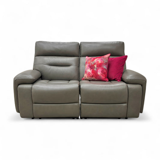 ‘Cinemax' Le-9308 Grey Leather 2 Seater Power Recliner Sofa with Power Headrests and Media Arms