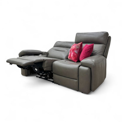 ‘Cinemax' Le-9308 Grey Leather 2 Seater Power Recliner Sofa with Power Headrests and Media Arms