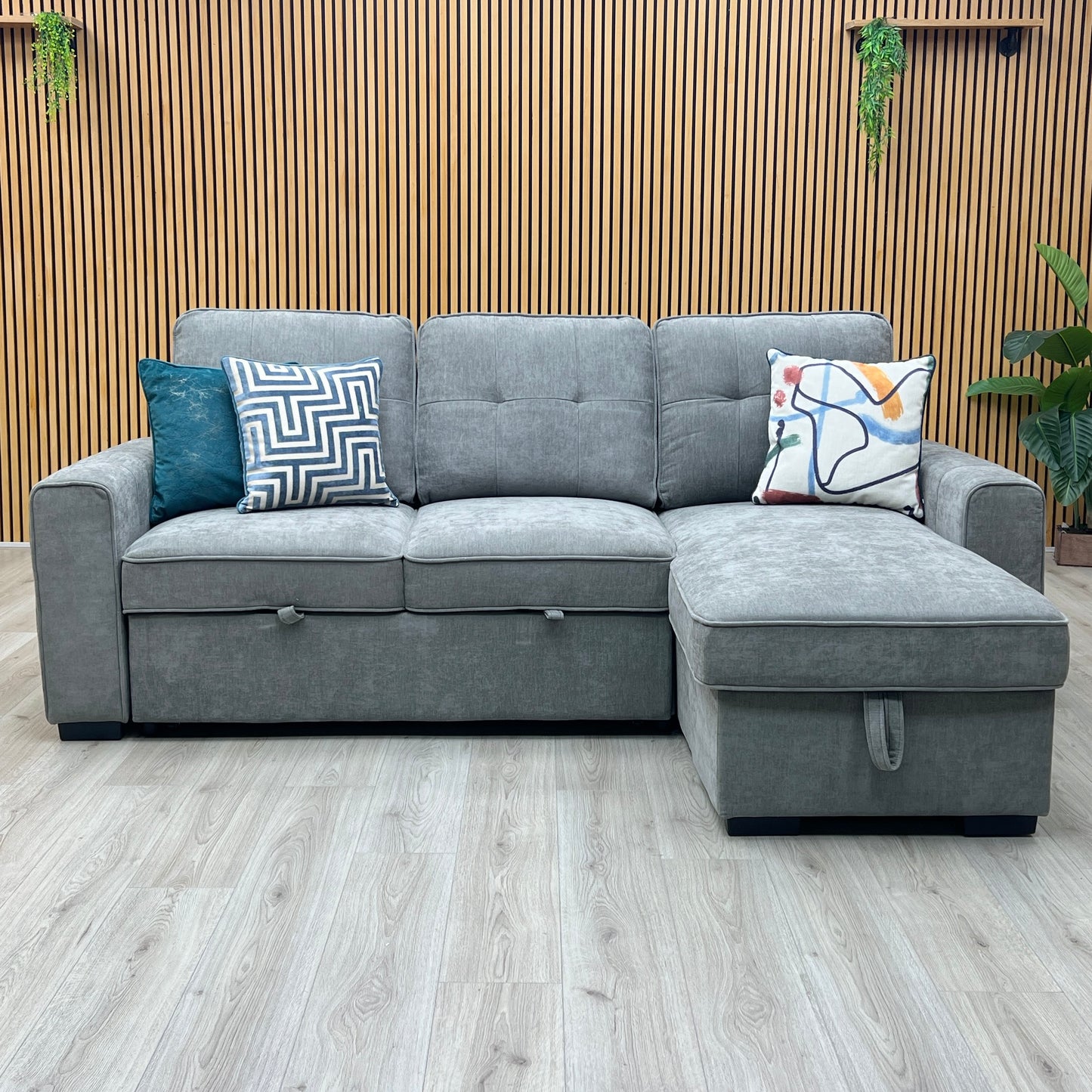 ‘Terry’ Grey Fabric Reversible Corner Sofa Bed with Storage Chaise