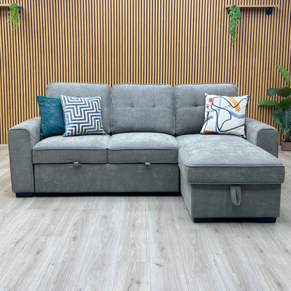 ‘Terry’ Grey Fabric Reversible Corner Sofa Bed with Storage Chaise