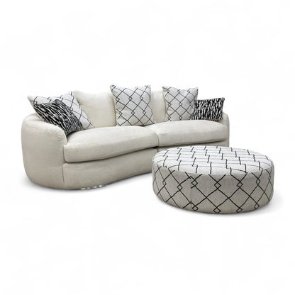 ‘Bow' Ecru Ivory Boucle 4 Seater Sofa + Pattern Ivory Boucle Footstool