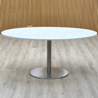 'Helsinki' Bianco Miami Quartz White Real Marble Top 160cm Oval Dining Table