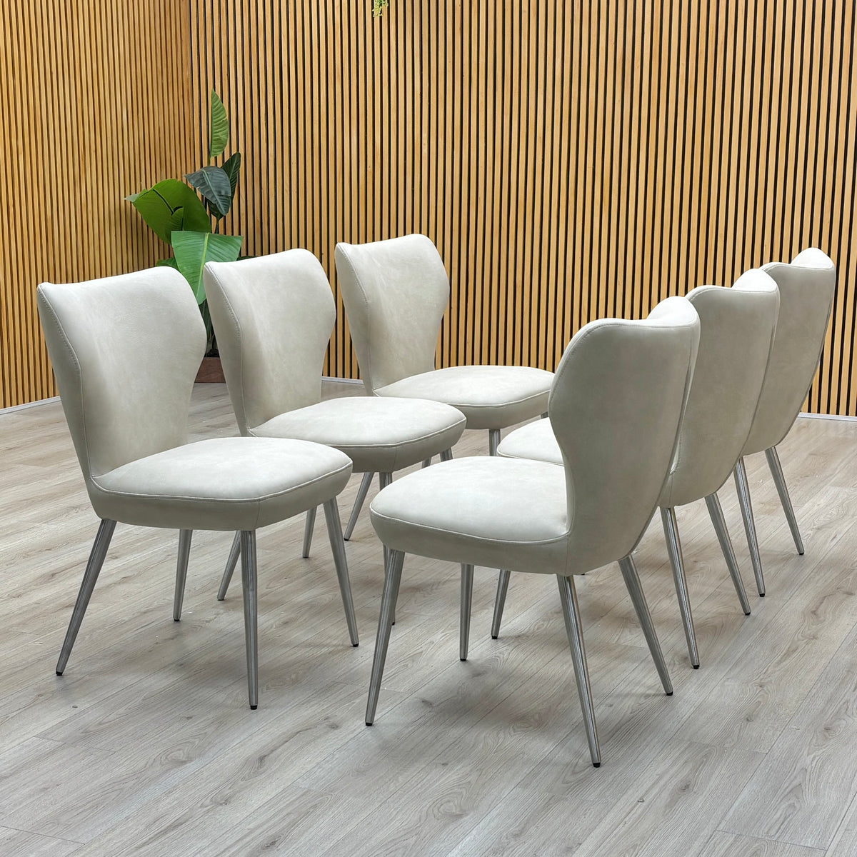 Elegante Ivory White Faux Leather Set of 6 Dining Chairs – view 3