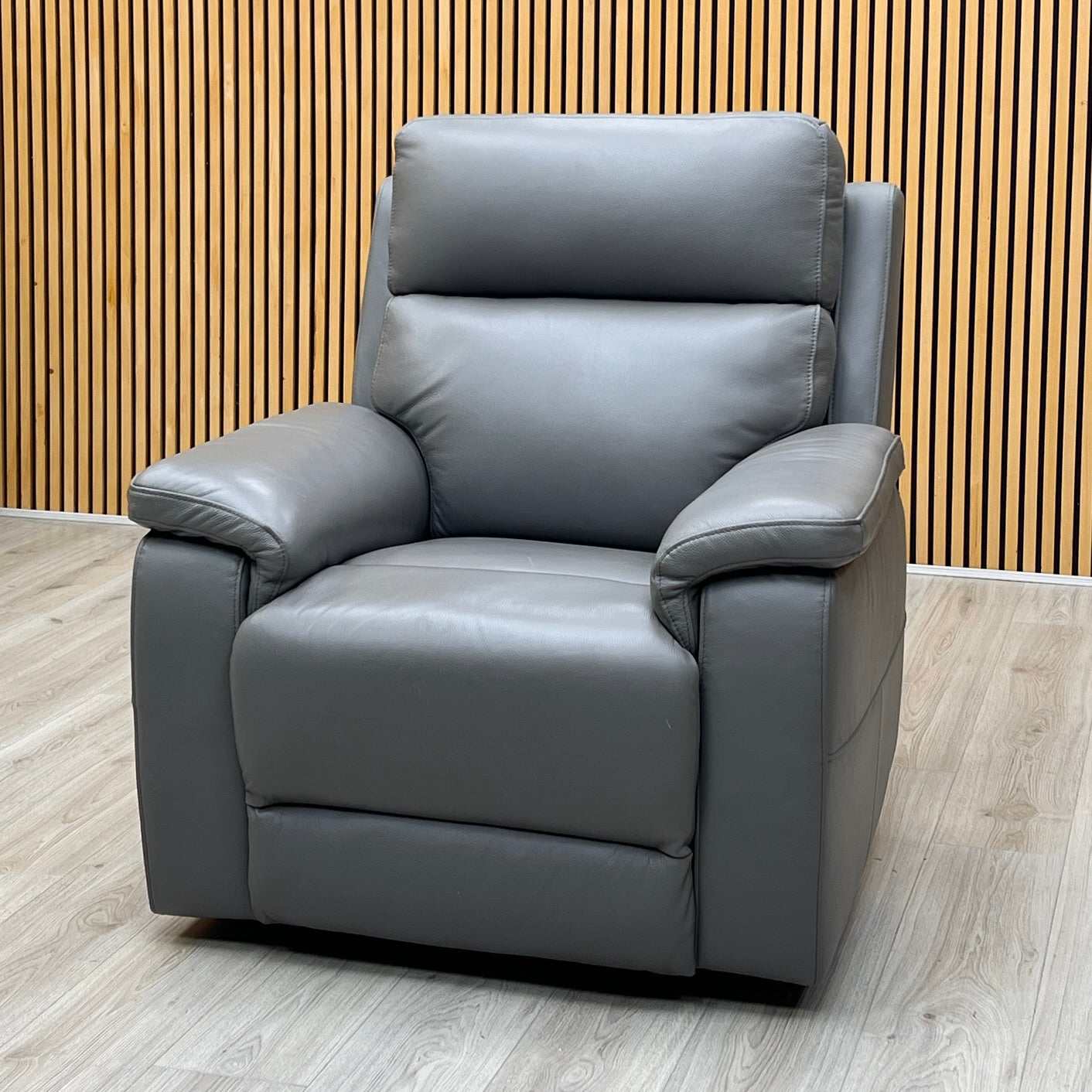 ‘Raven’ Oslo Elephant Grey Leather Power Recliner Chair