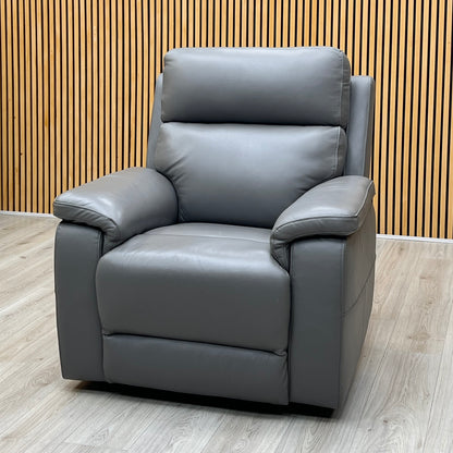 ‘Raven’ Oslo Elephant Grey Leather Power Recliner Chair