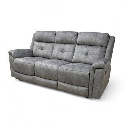‘Casimir’ Ashley Grey Marble Velvet Manual Recliner 3 Seater Sofa