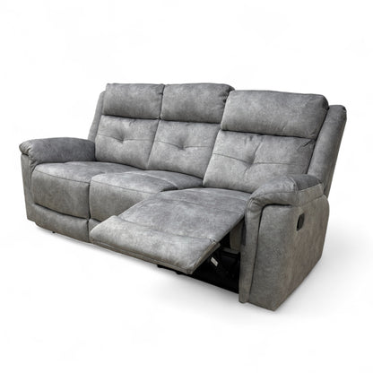 ‘Casimir’ Ashley Grey Marble Velvet Manual Recliner 3 Seater Sofa