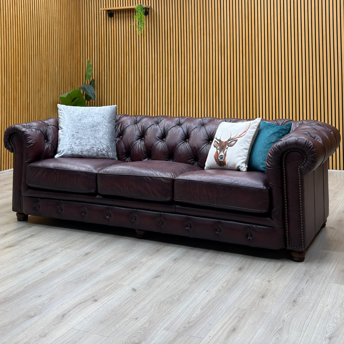At The Helm ‘Shackleton’ Burgundy Leather 4 Seater Chesterfield Sofa