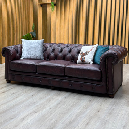 At The Helm ‘Shackleton’ Burgundy Leather 4 Seater Chesterfield Sofa