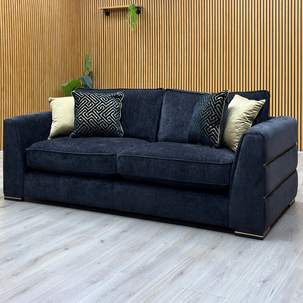 ‘Belissimo’ Mirage Black - Gold Cp Fabric 3 Seater Classic Back Sofa