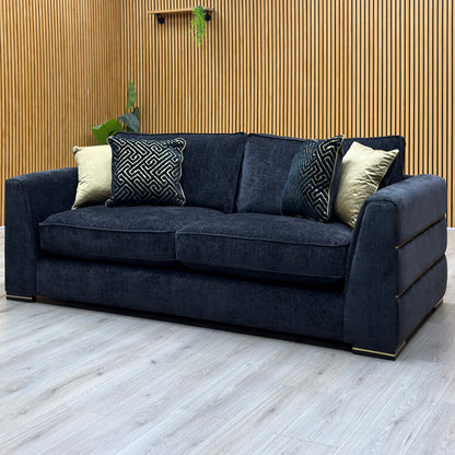 ‘Belissimo’ Mirage Black - Gold Cp Fabric 3 Seater Classic Back Sofa