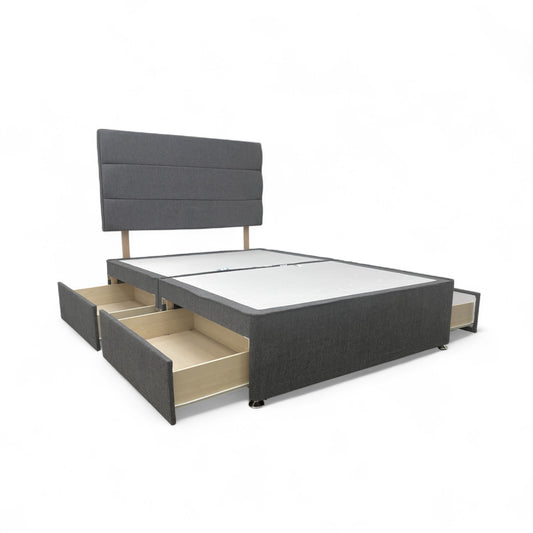Sleepeezee ‘Jack’ Tweed Grey Fabric 4 Draw Divan Base + Headboard - Double