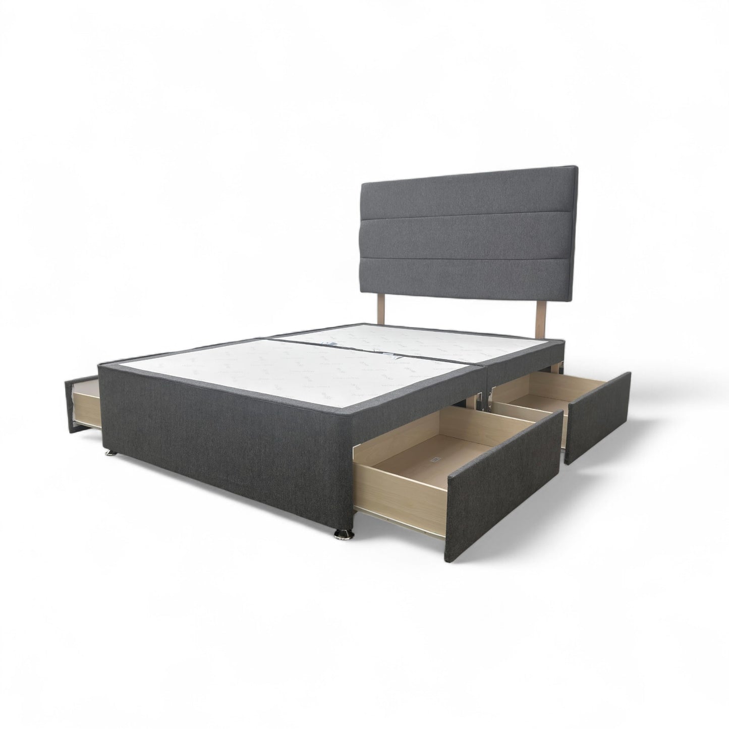 Sleepeezee ‘Jack’ Tweed Grey Fabric 4 Draw Divan Base + Headboard - Double