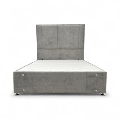 ‘Pluto' Milan Nickel Velvet Floor Standing Headboard + 2 Draw Double Divan Base