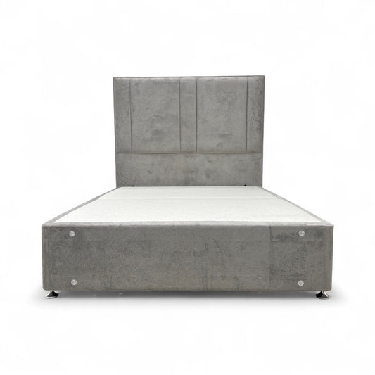 ‘Pluto' Milan Nickel Velvet Floor Standing Headboard + 2 Draw Double Divan Base