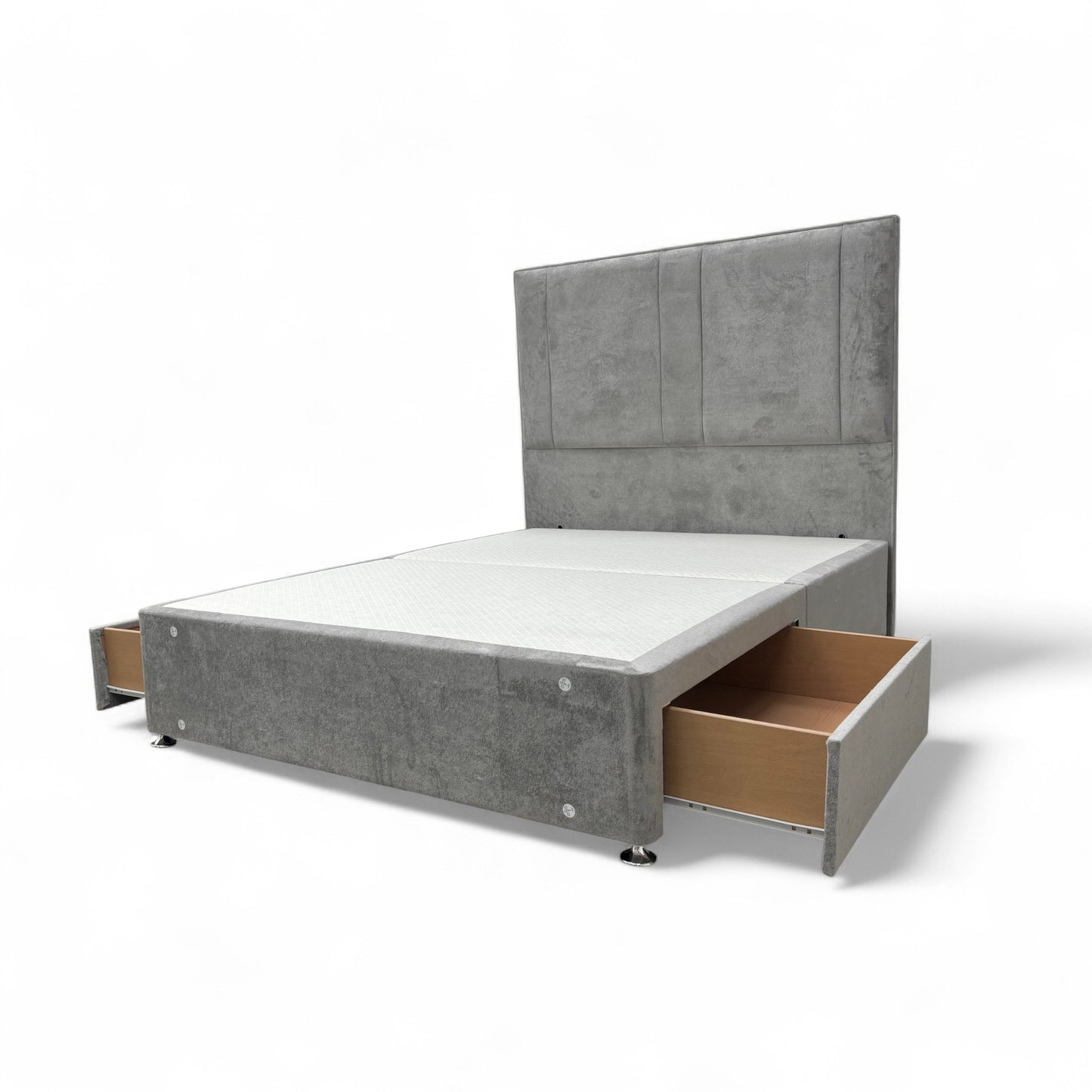 ‘Pluto' Milan Nickel Velvet Floor Standing Headboard + 2 Draw Double Divan Base