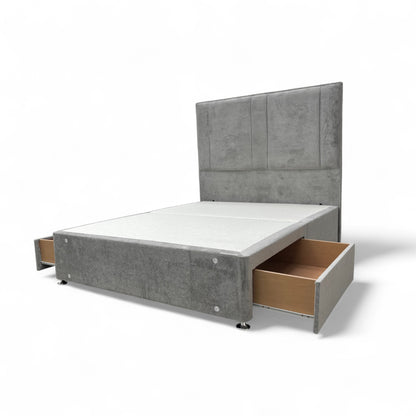 ‘Pluto' Milan Nickel Velvet Floor Standing Headboard + 2 Draw Double Divan Base