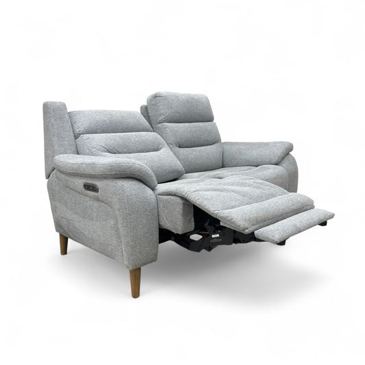'Miller' Light Grey Tight Weave Fabric Power Recliner 2 Seater Sofa