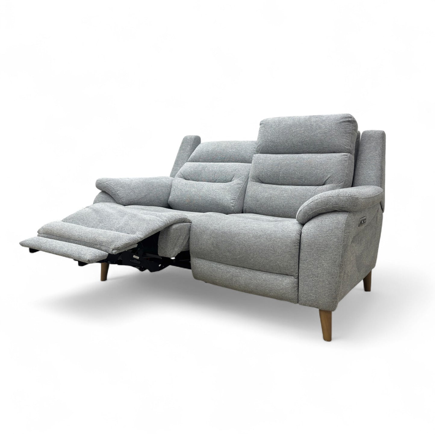 ‘Miller’ Light Grey Tight Weave Fabric Power Recliner 2 Seater Sofa