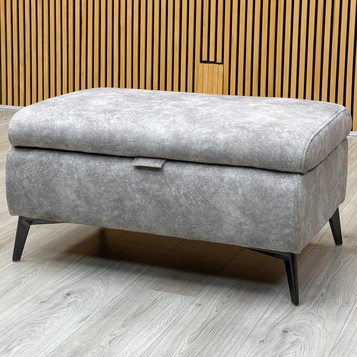 'Ezra' Marble Stone Grey Velvet Fabric Storage Footstool
