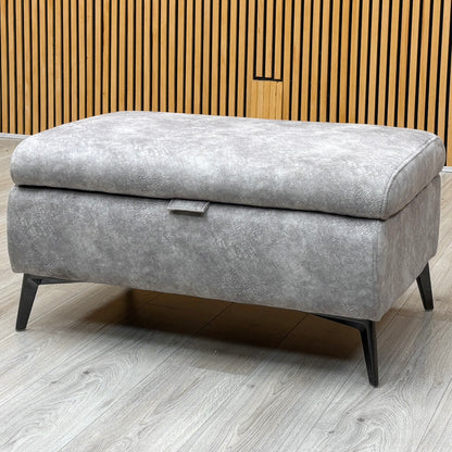 'Ezra' Marble Stone Grey Velvet Fabric Storage Footstool