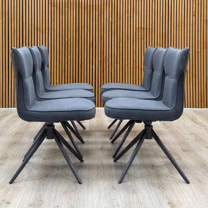 ‘Carrera’ Dark Grey Fabric Set of 6 Swivel Dining Chairs