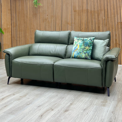 ‘Jude' Oslo Pine Green Cat-40 10 Leather 3 + 3 Seater Power Recliner with Telescopic Headrests Sofa Set