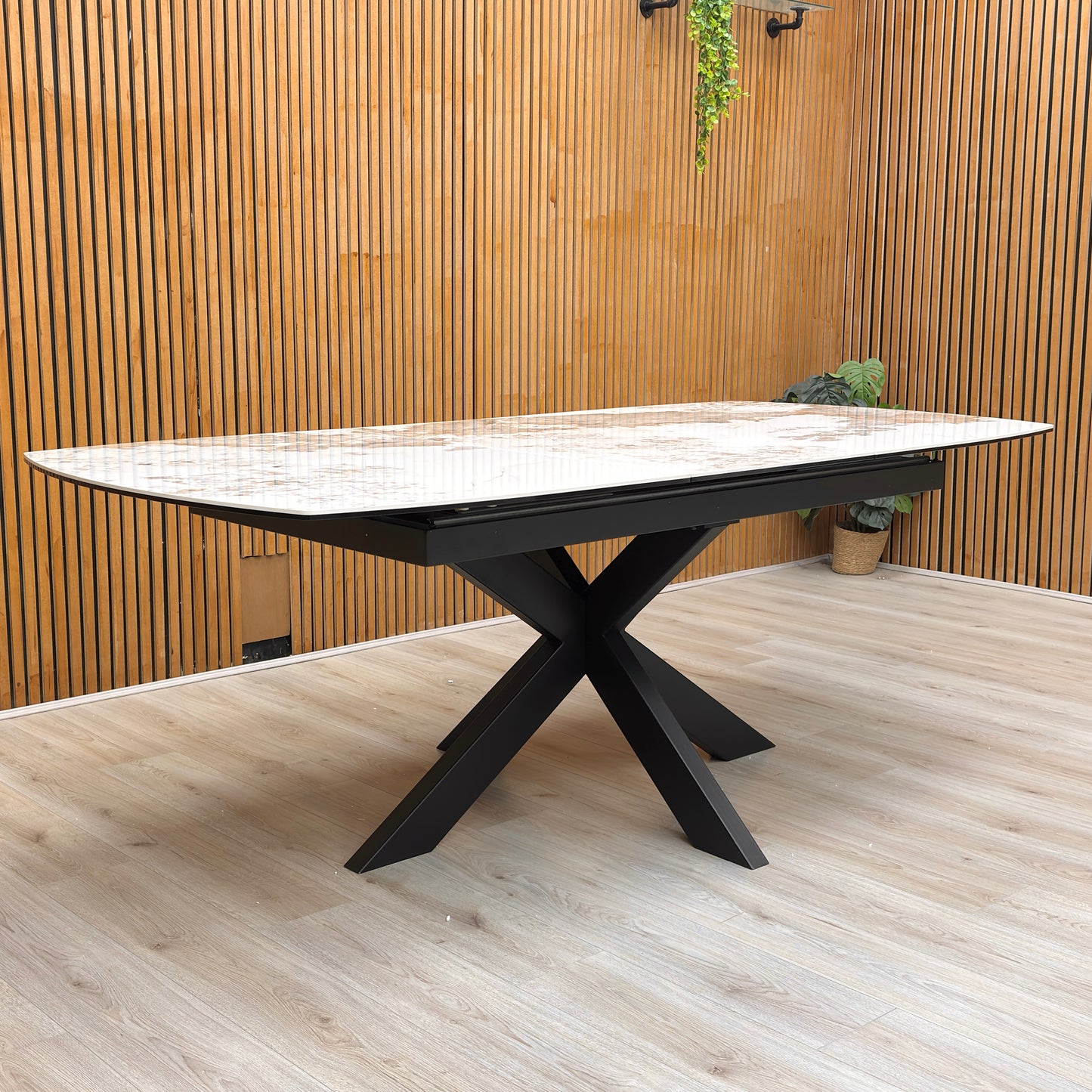 ‘Raul’ Calcatta Marble 160cm Pop Up Extending Dining Table