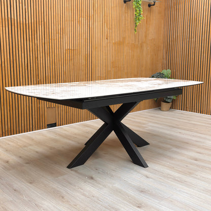 ‘Raul’ Calcatta Marble 160cm Pop Up Extending Dining Table