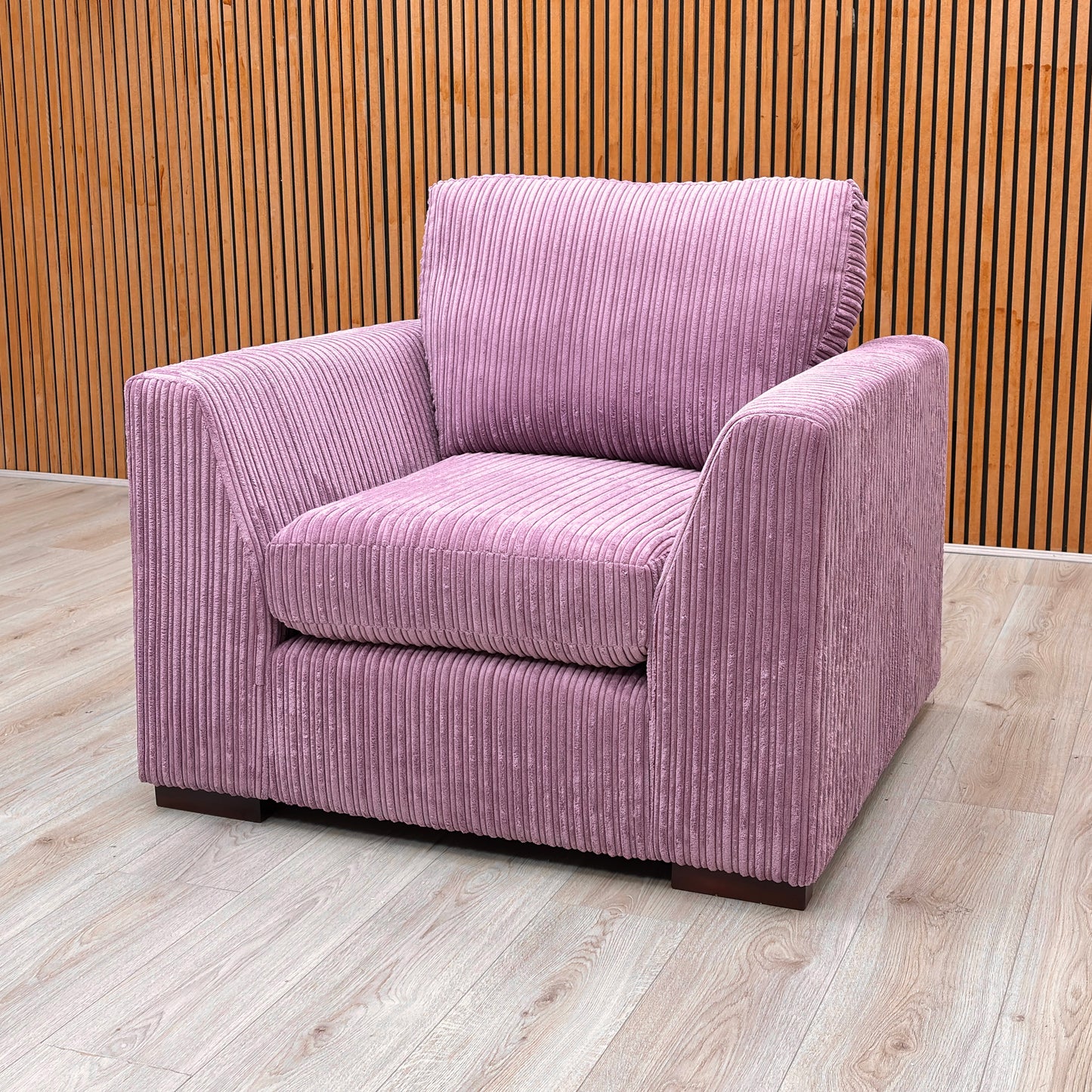 ‘Heydon’ Lilac Purple Marley Jumbo Cord Armchair - product photo 3