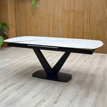 ‘Jose’ White Fiorentino Marble Effect Ceramic Top 200cm Pop Up Extending Dining Table
