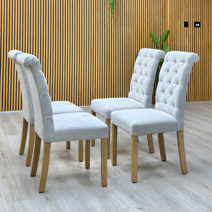 Furnitureland 'Hamilton' Light Grey Fabric Button Back Roll Back Set of 4 Dining Chairs