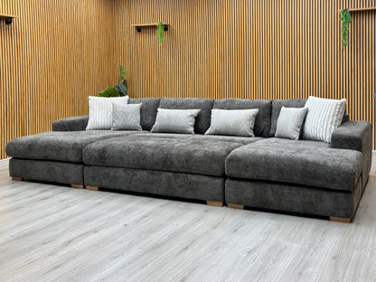 'Broadgate' Chocolate Brown Woven Fabric Large U-shape Modular Sofa with Footstool