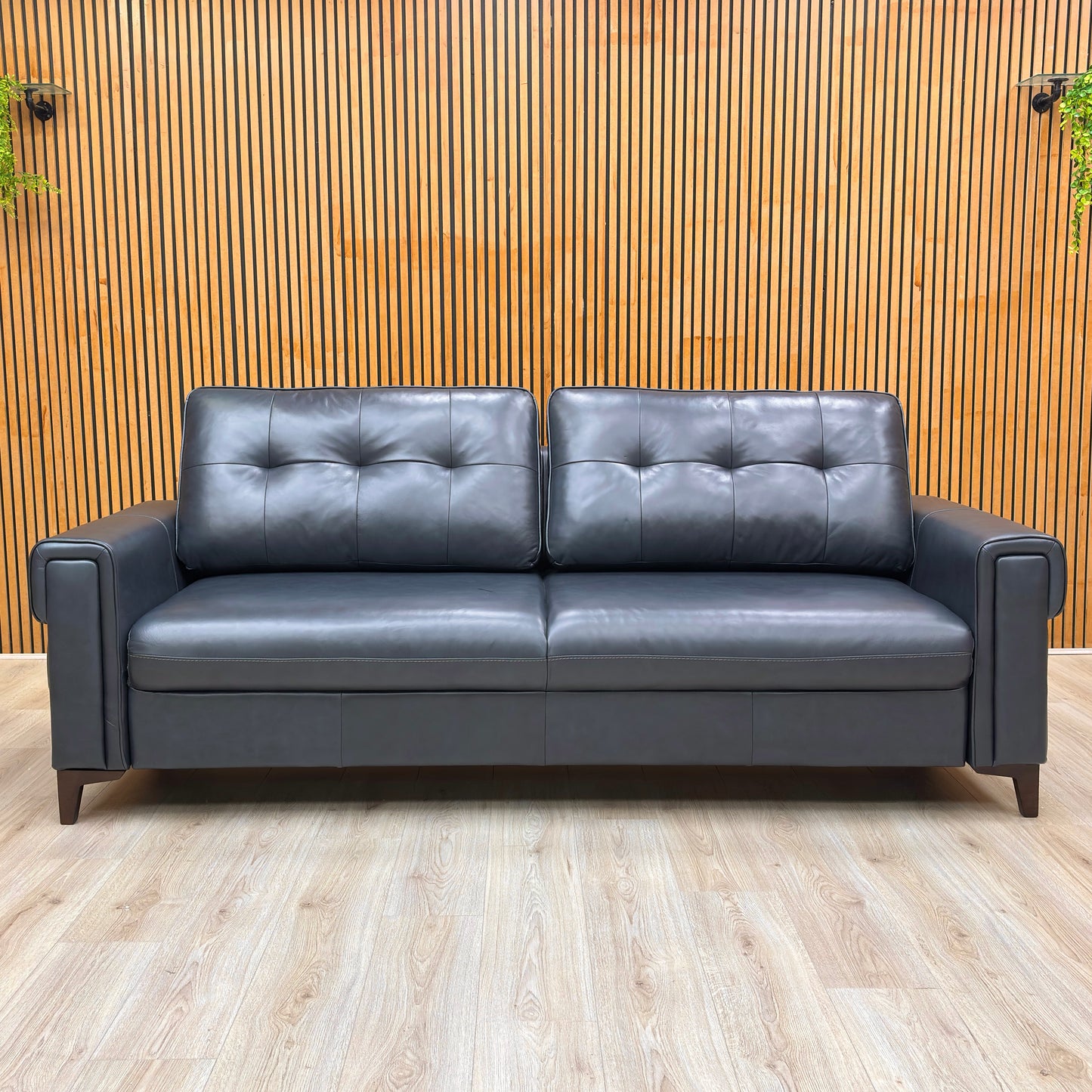 'Zoom' Natural Milled Navy Blue LA-4828 Leather 3 Seater Sofa Bed